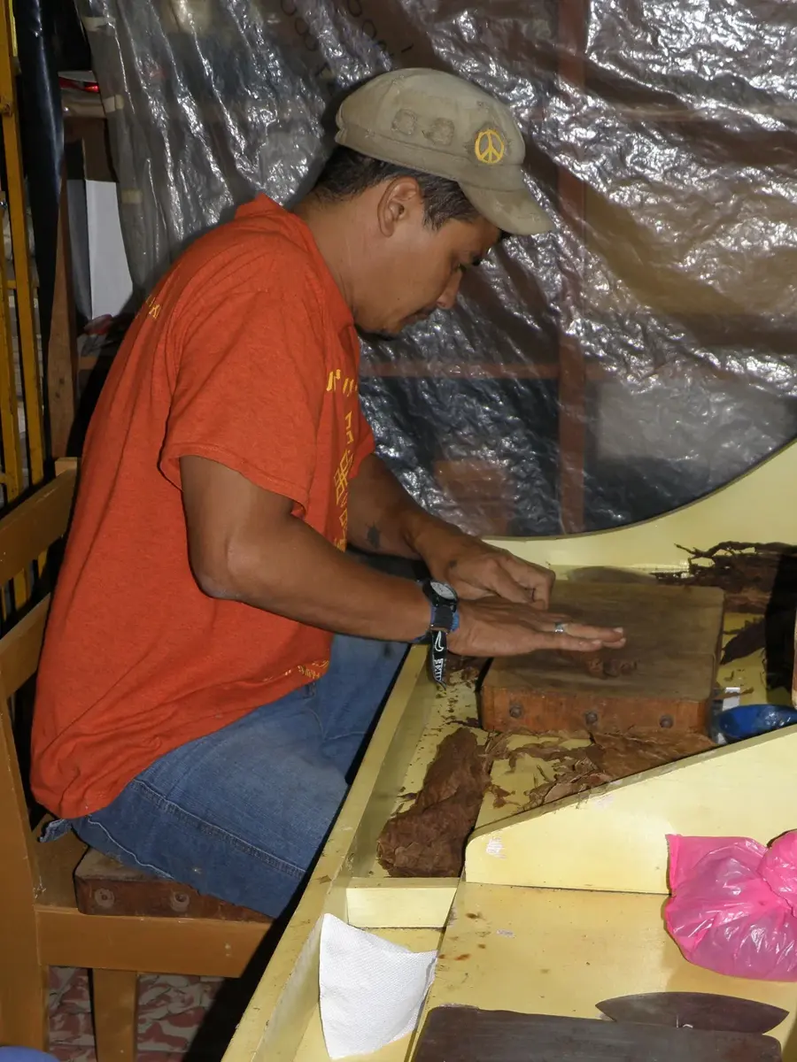 A worker rolling cigars by hand in Estelí, Nicaragua