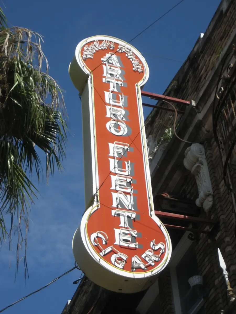 Close-up of an Arturo Fuente cigar sign in Ybor City, Tampa
