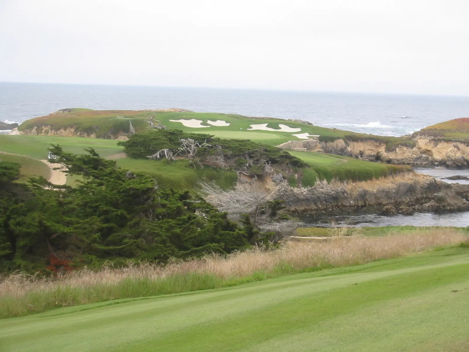 The ocean-carry 16th hole at Cypress Point Club, seen from the clubhouse