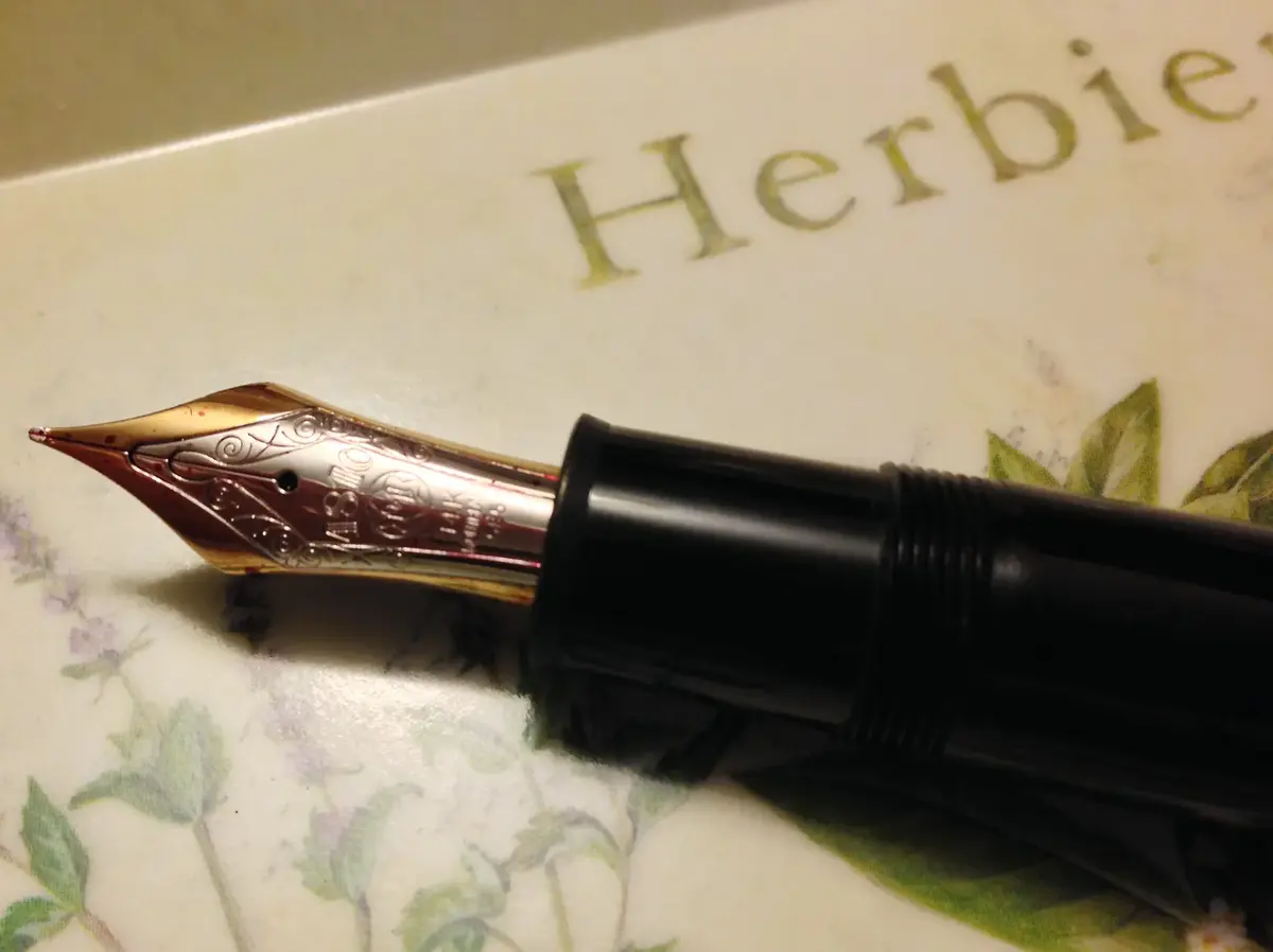 The large gold nib of a Montblanc Meisterstück 149
